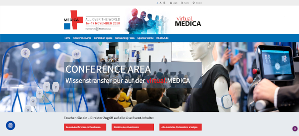 Der Konferenzbereich bei der virtuellen MEDICA (Quelle: dimedis)